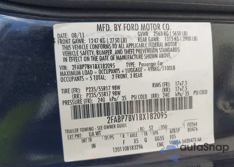 2011 Ford Crown Victoria Police Interceptor from USA, damaged, VIN 2FABP7BV1BX182095